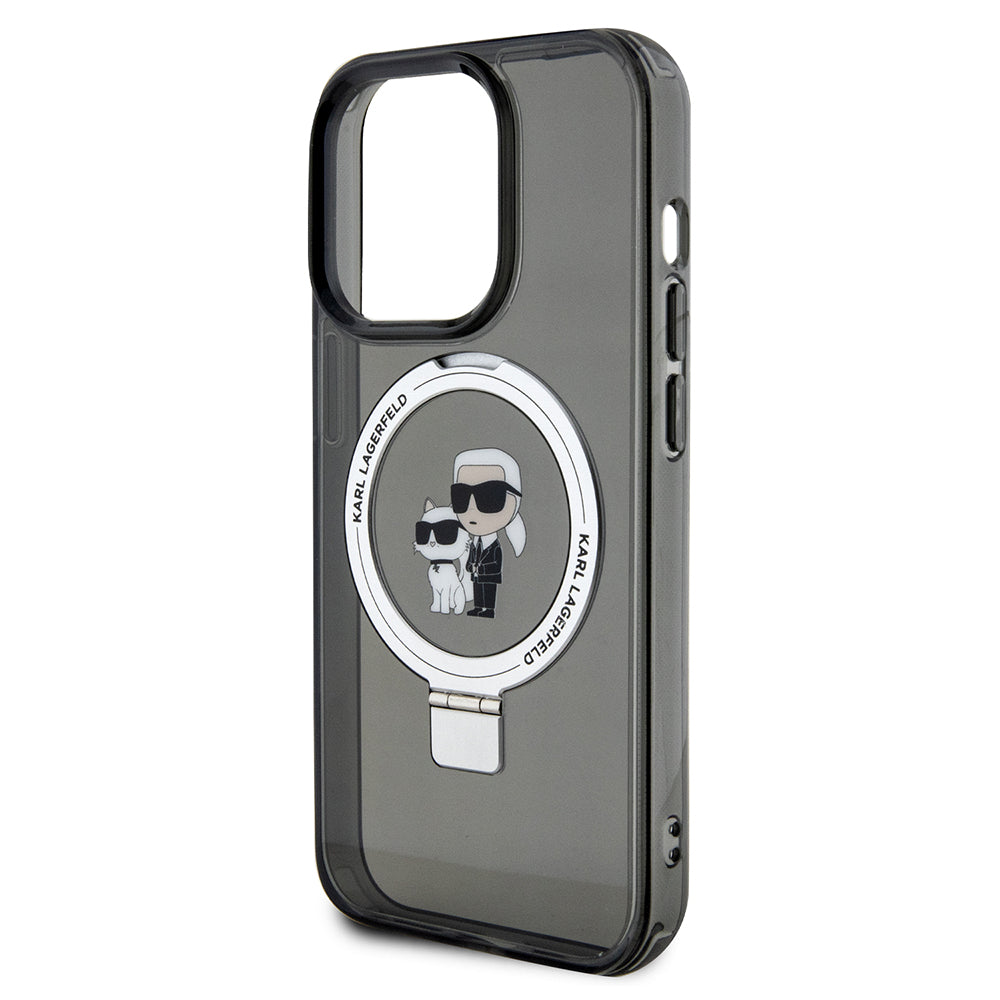 Custodia MagSafe per Apple iPhone 14 Pro, Karl Lagerfeld, Ring Stand Karl & Choupette, Nera