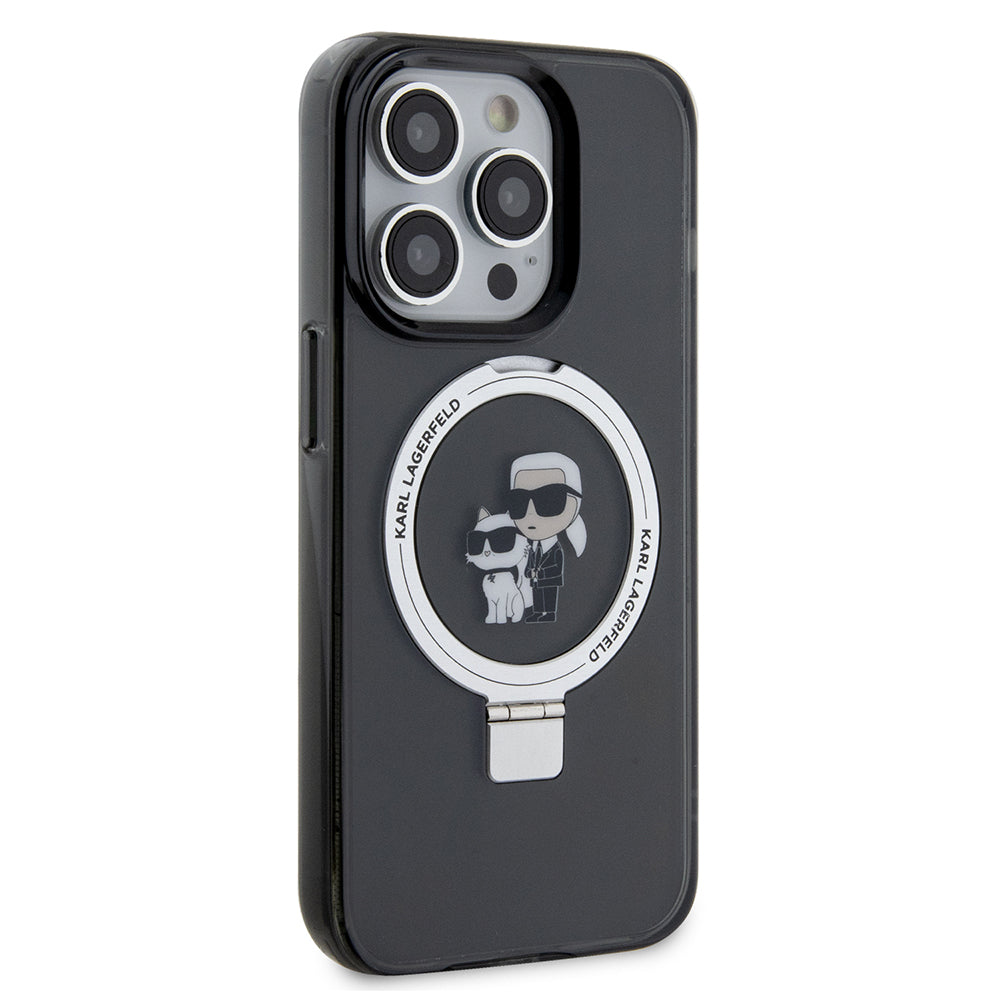 Custodia MagSafe per Apple iPhone 14 Pro, Karl Lagerfeld, Ring Stand Karl & Choupette, Nera