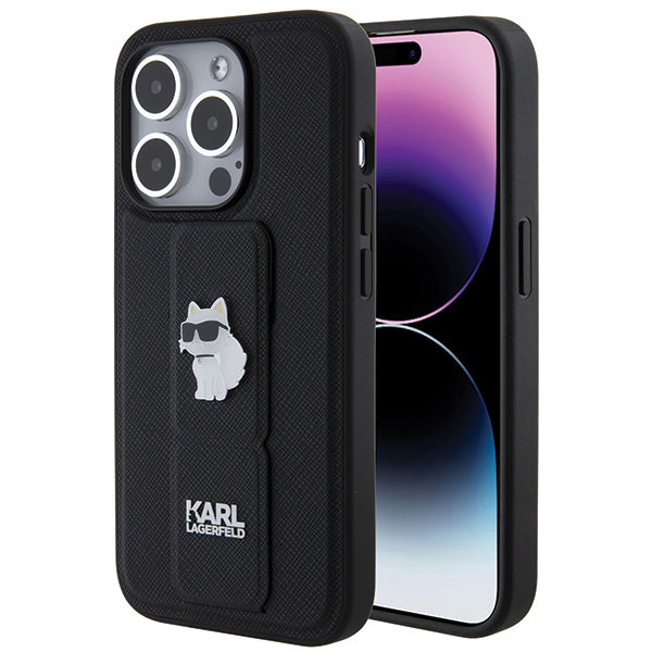 Custodia MagSafe per Apple iPhone 14 Pro, Karl Lagerfeld, Saffiano Gripstand Choupette, Nera