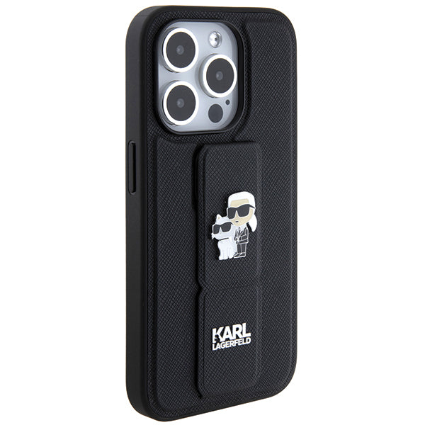 Custodia MagSafe per Apple iPhone 14 Pro, Karl Lagerfeld, Saffiano Gripstand Karl & Choupette, Nera