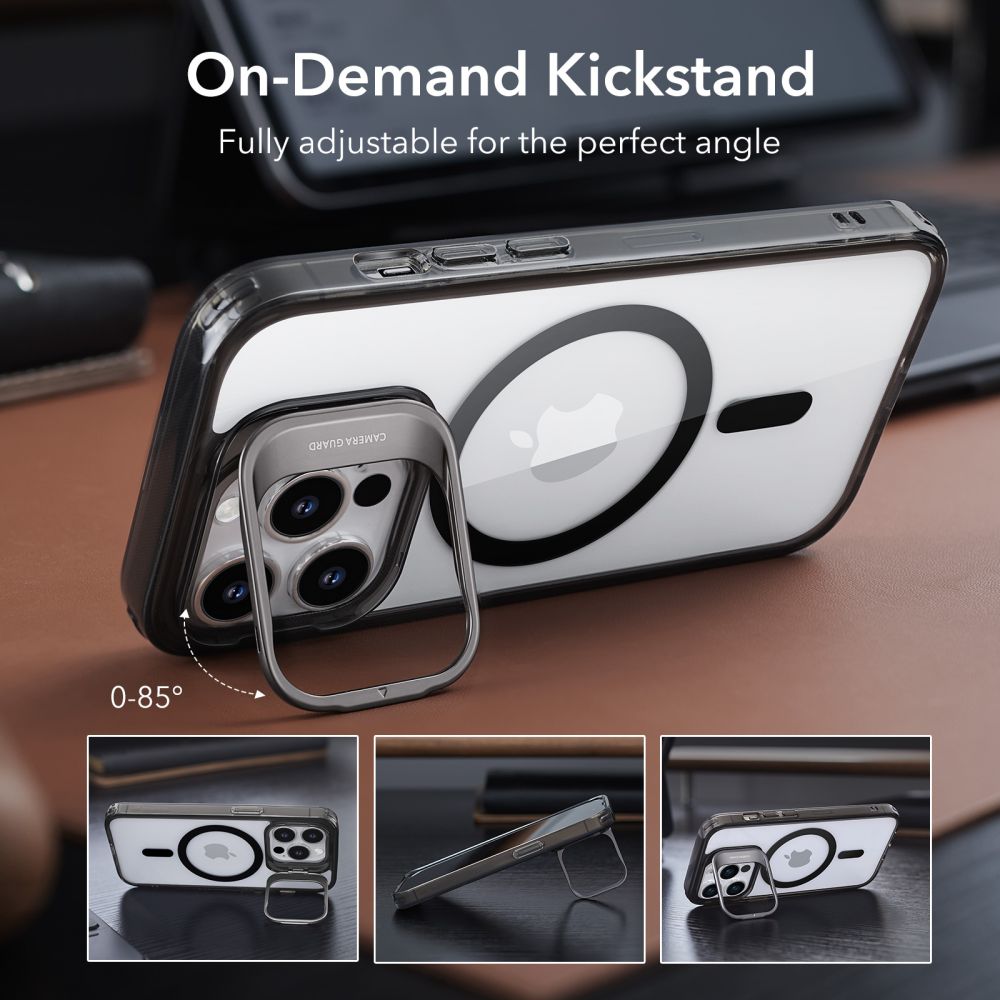 Custodia MagSafe per Apple iPhone 14 Pro Max, ESR, Classic Kickstand, Nera Trasparente