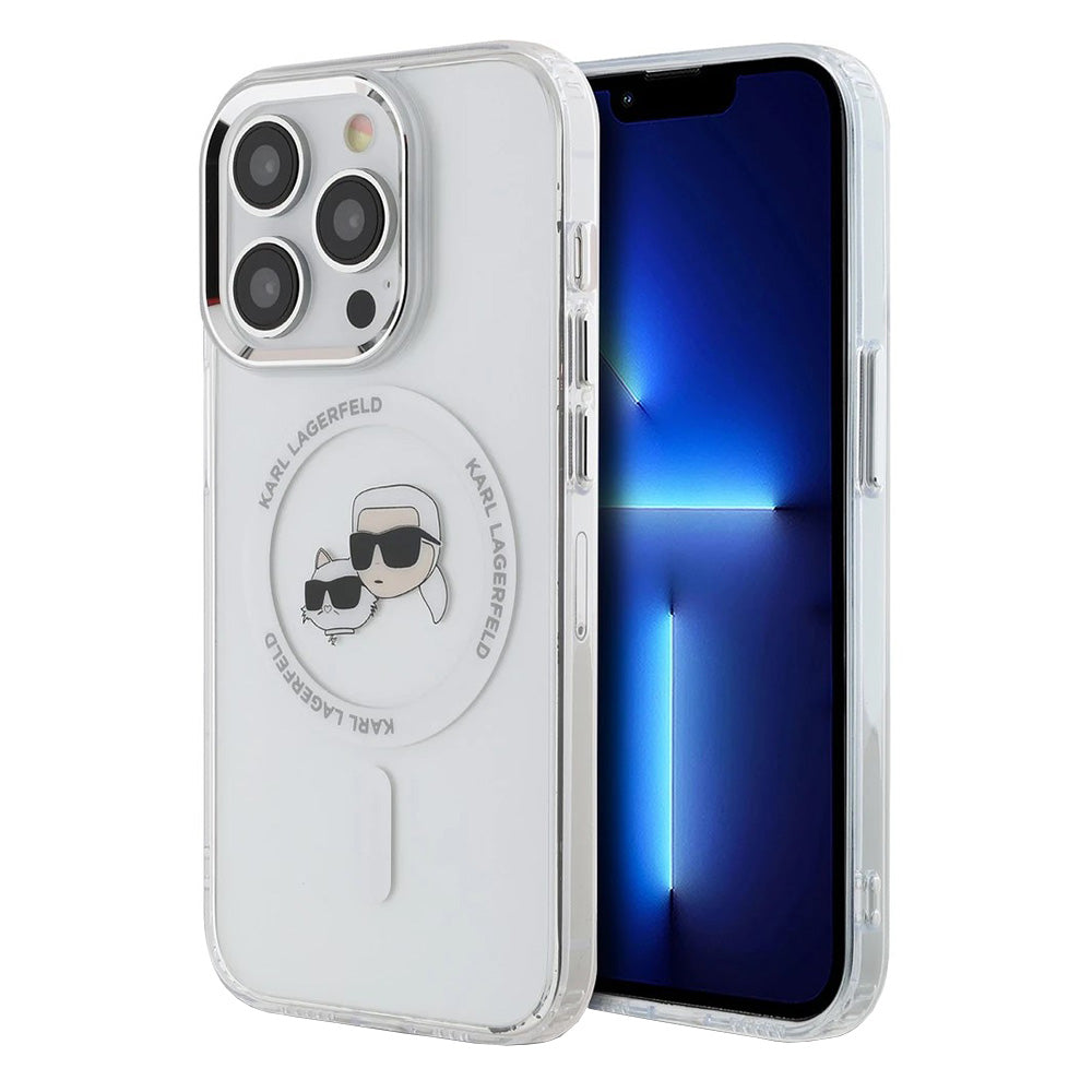 Custodia MagSafe per Apple iPhone 14 Pro Max, Karl Lagerfeld, IML Metal Karl & Choupette's Heads, Bianca