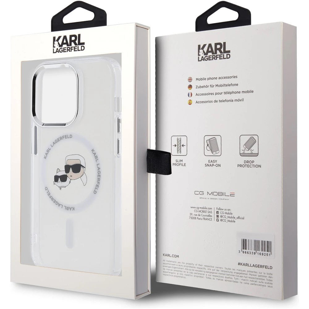 Custodia MagSafe per Apple iPhone 14 Pro Max, Karl Lagerfeld, IML Metal Karl & Choupette's Heads, Bianca