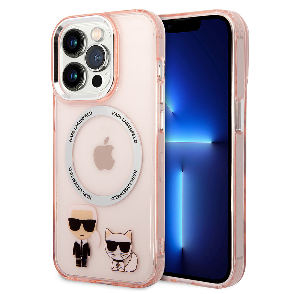 Custodia MagSafe per Apple iPhone 14 Pro Max, Karl Lagerfeld, Karl & Choupette Aluminium, Rosa