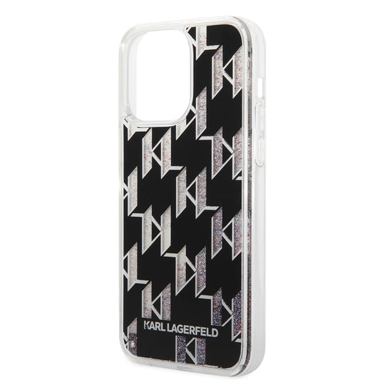 Custodia MagSafe per Apple iPhone 14 Pro Max, Karl Lagerfeld, Monogram Liquid Glitter, Nera