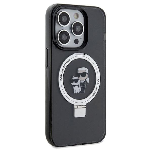 Custodia MagSafe per Apple iPhone 14 Pro Max, Karl Lagerfeld, Ring Stand Karl & Choupette, Nera