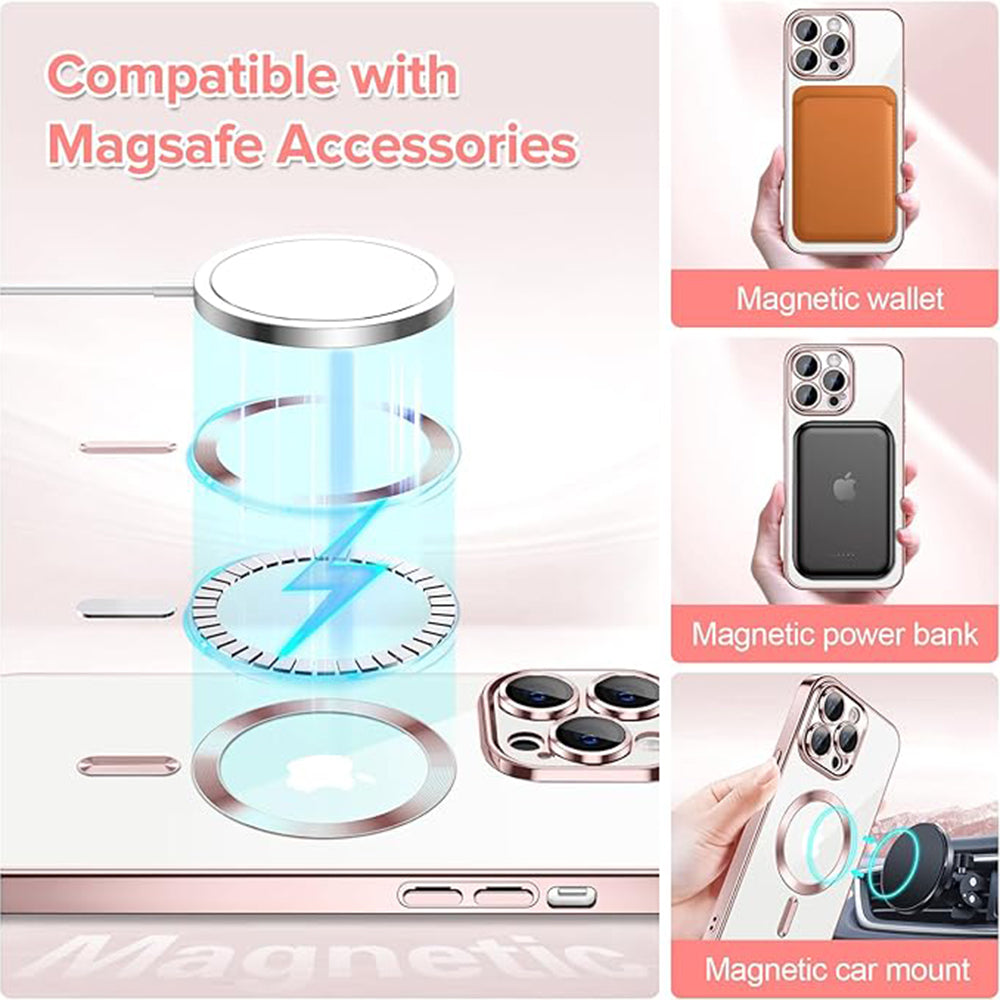 Custodia MagSafe per Apple iPhone 14 Pro Max, Techsuit, Luxury Crystal, Rosa