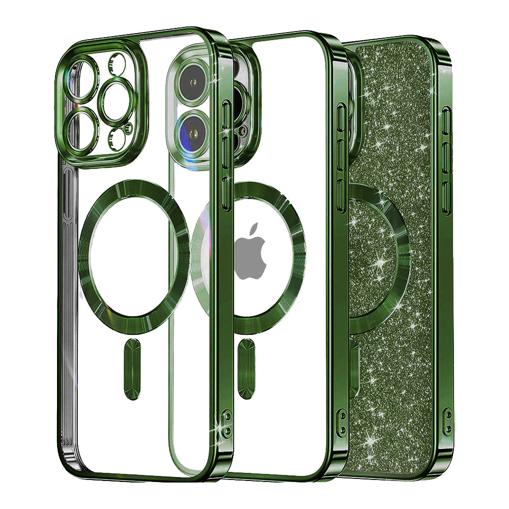 Custodia MagSafe per Apple iPhone 14 Pro Max, Techsuit, Luxury Glitter, Verde Scuro