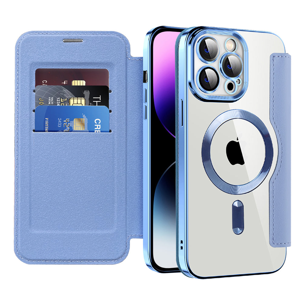 Custodia MagSafe per Apple iPhone 14 Pro Max, Techsuit, SmartMag Book, Blu