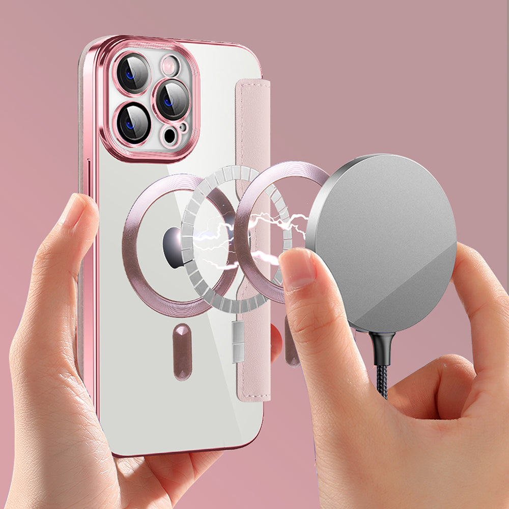 Custodia MagSafe per Apple iPhone 14 Pro Max, Techsuit, SmartMag Book, Rosa