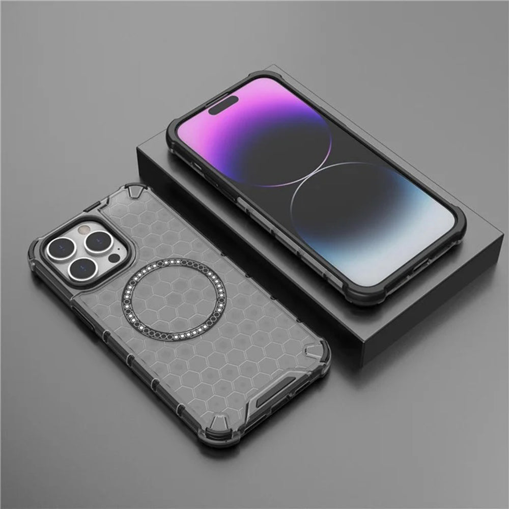 Custodia MagSafe per Apple iPhone 14 Pro, Techsuit, HoneyComb Shield, Bianca