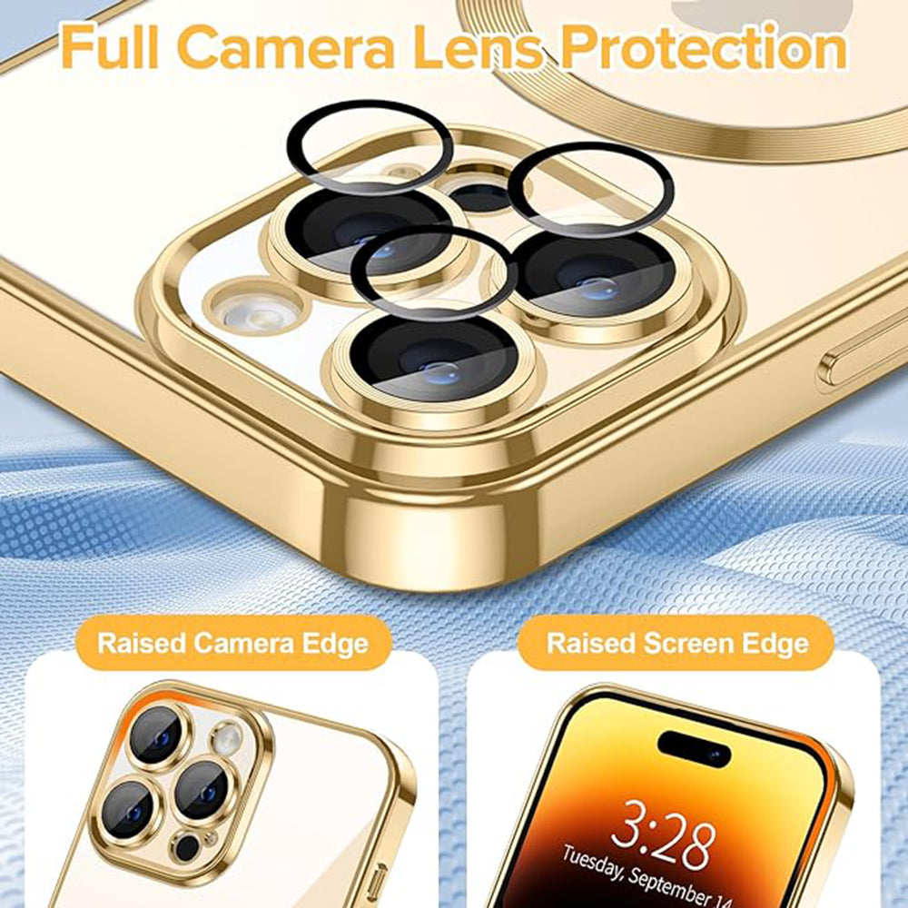 Custodia MagSafe per Apple iPhone 14 Pro, Techsuit, Luxury Crystal, Dorata
