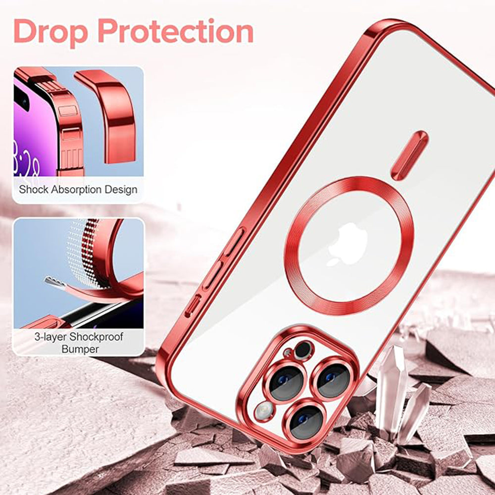 Custodia MagSafe per Apple iPhone 14 Pro, Techsuit, Luxury Crystal, Rossa