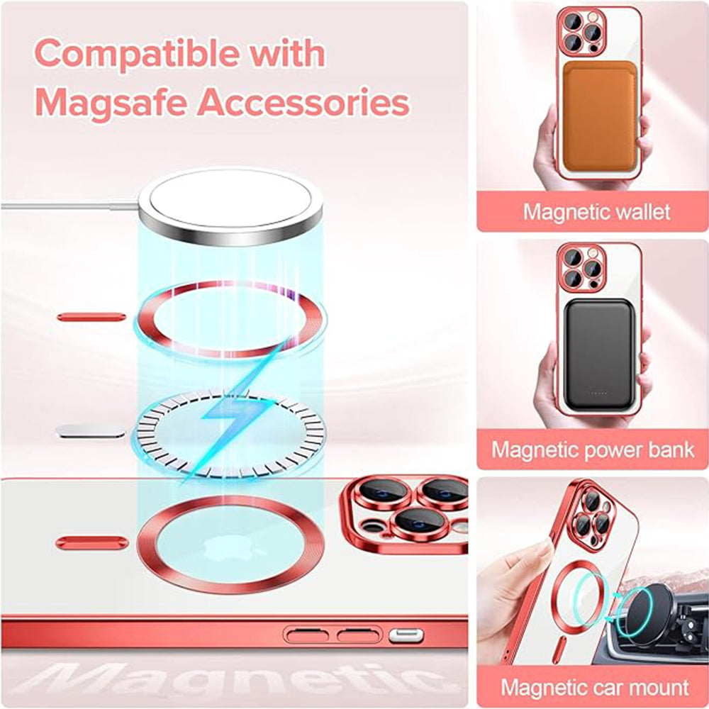 Custodia MagSafe per Apple iPhone 14 Pro, Techsuit, Luxury Crystal, Rossa