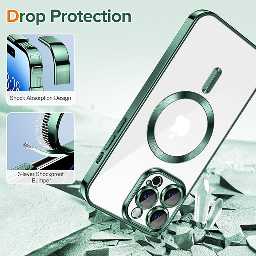 Custodia MagSafe per Apple iPhone 14 Pro, Techsuit, Luxury Crystal, Verde Scuro