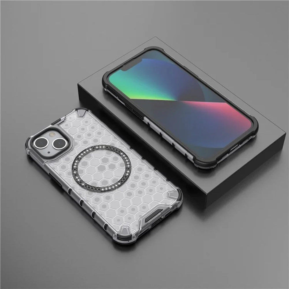 Custodia MagSafe per Apple iPhone 14, Techsuit, HoneyComb Shield, Bianca