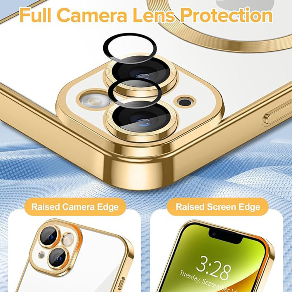 Custodia MagSafe per Apple iPhone 14, Techsuit, Luxury Crystal, Dorata