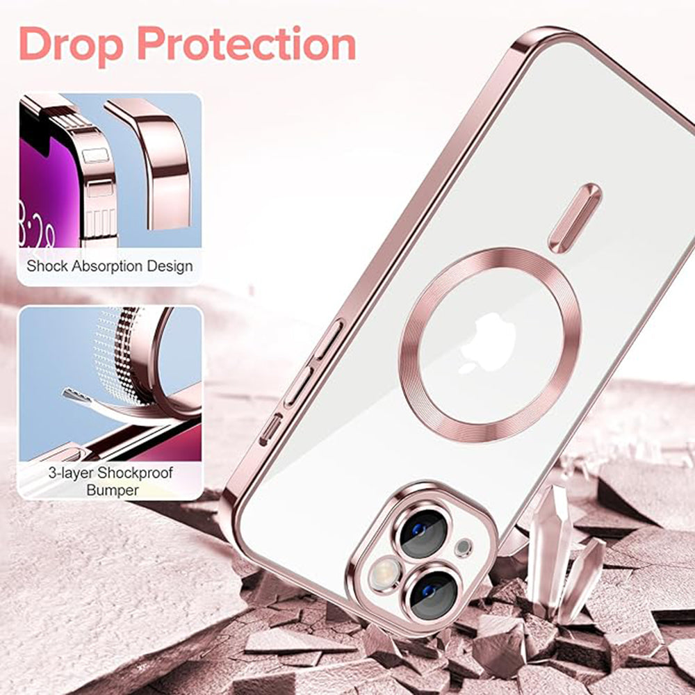 Custodia MagSafe per Apple iPhone 14, Techsuit, Luxury Crystal, Rosa