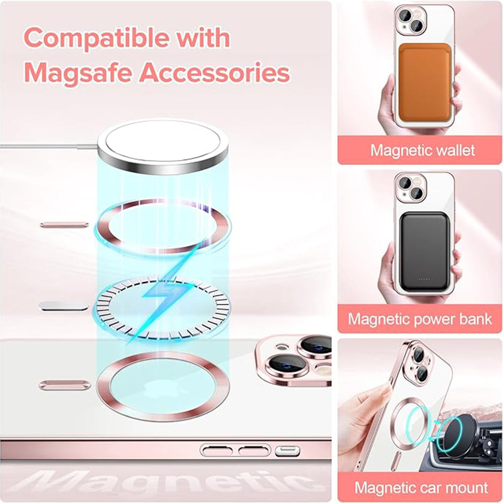 Custodia MagSafe per Apple iPhone 14, Techsuit, Luxury Crystal, Rosa