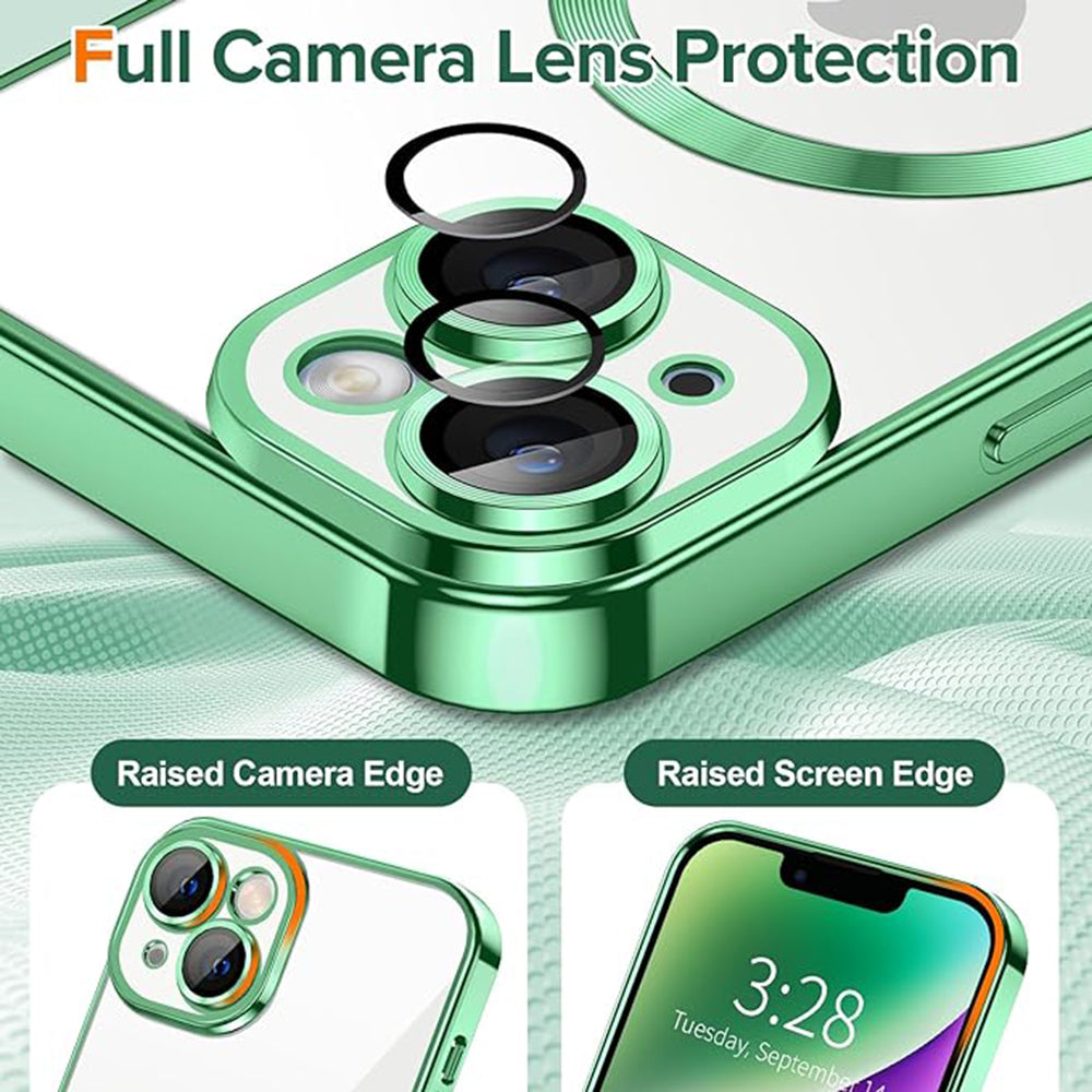 Custodia MagSafe per Apple iPhone 14, Techsuit, Luxury Crystal, Verde Chiaro