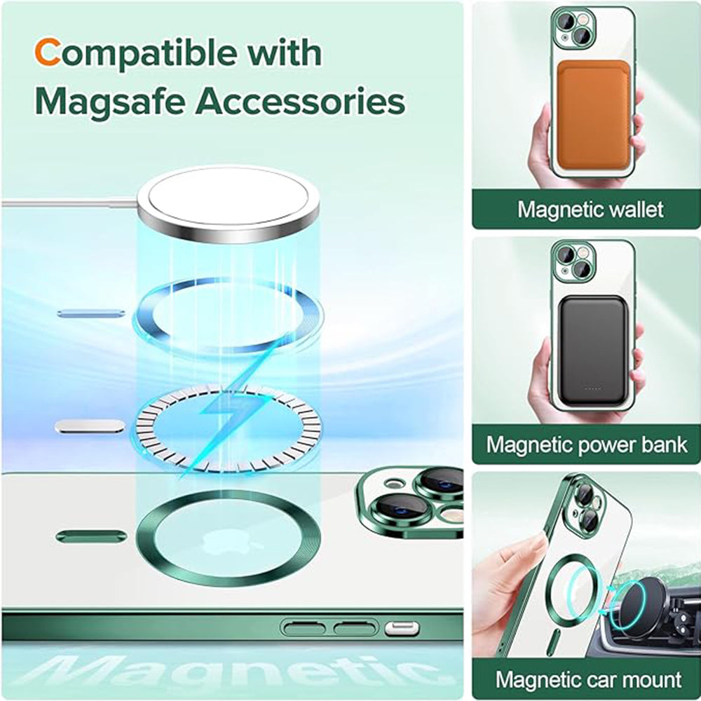 Custodia MagSafe per Apple iPhone 14, Techsuit, Luxury Crystal, Verde Scuro