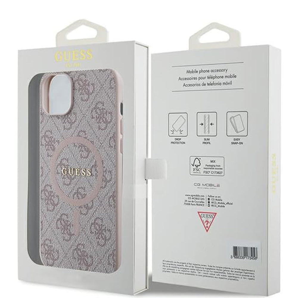 MagSafe Case for Apple iPhone 15, Guess, 4G Collection, Pink