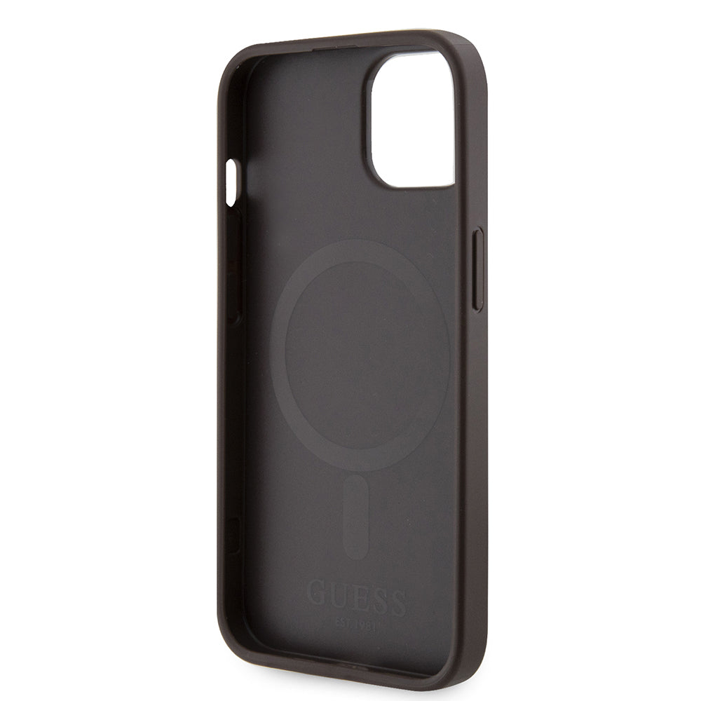 Custodia MagSafe per Apple iPhone 15, Guess, 4G Printed Stripes, Marrone