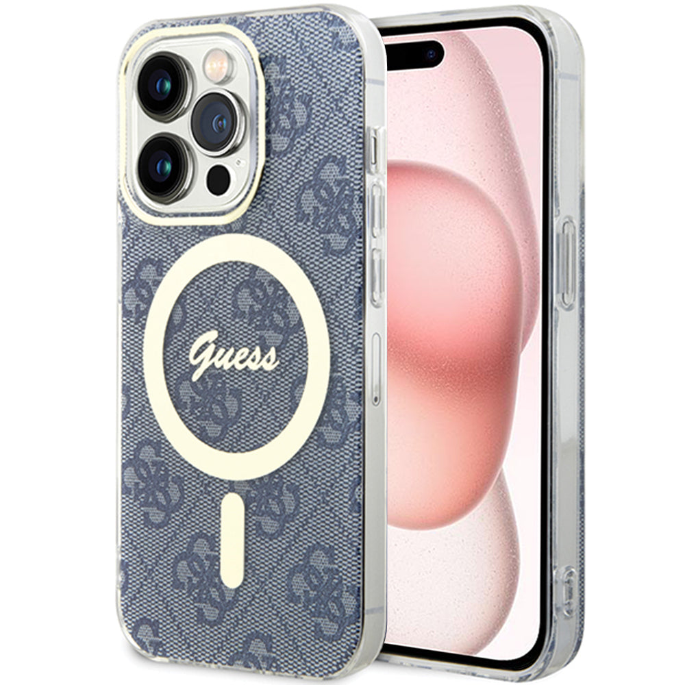 Custodia MagSafe per Apple iPhone 15, Guess, IML 4G, Blu
