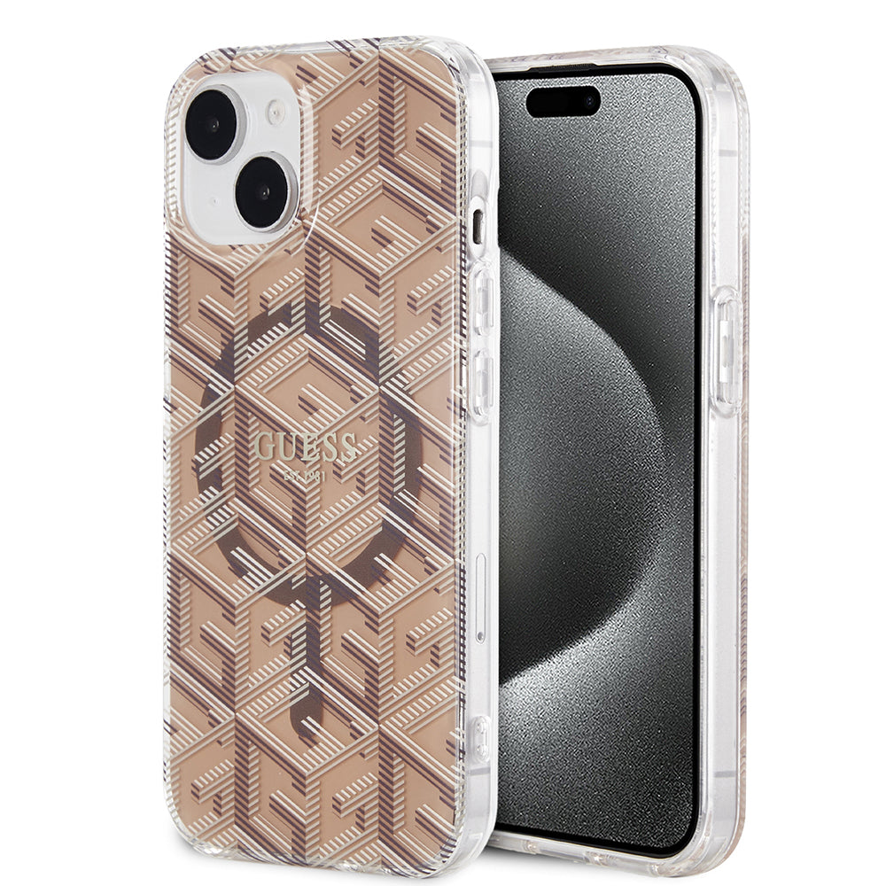 Custodia MagSafe per Apple iPhone 15, Guess, IML Gcube, Marrone