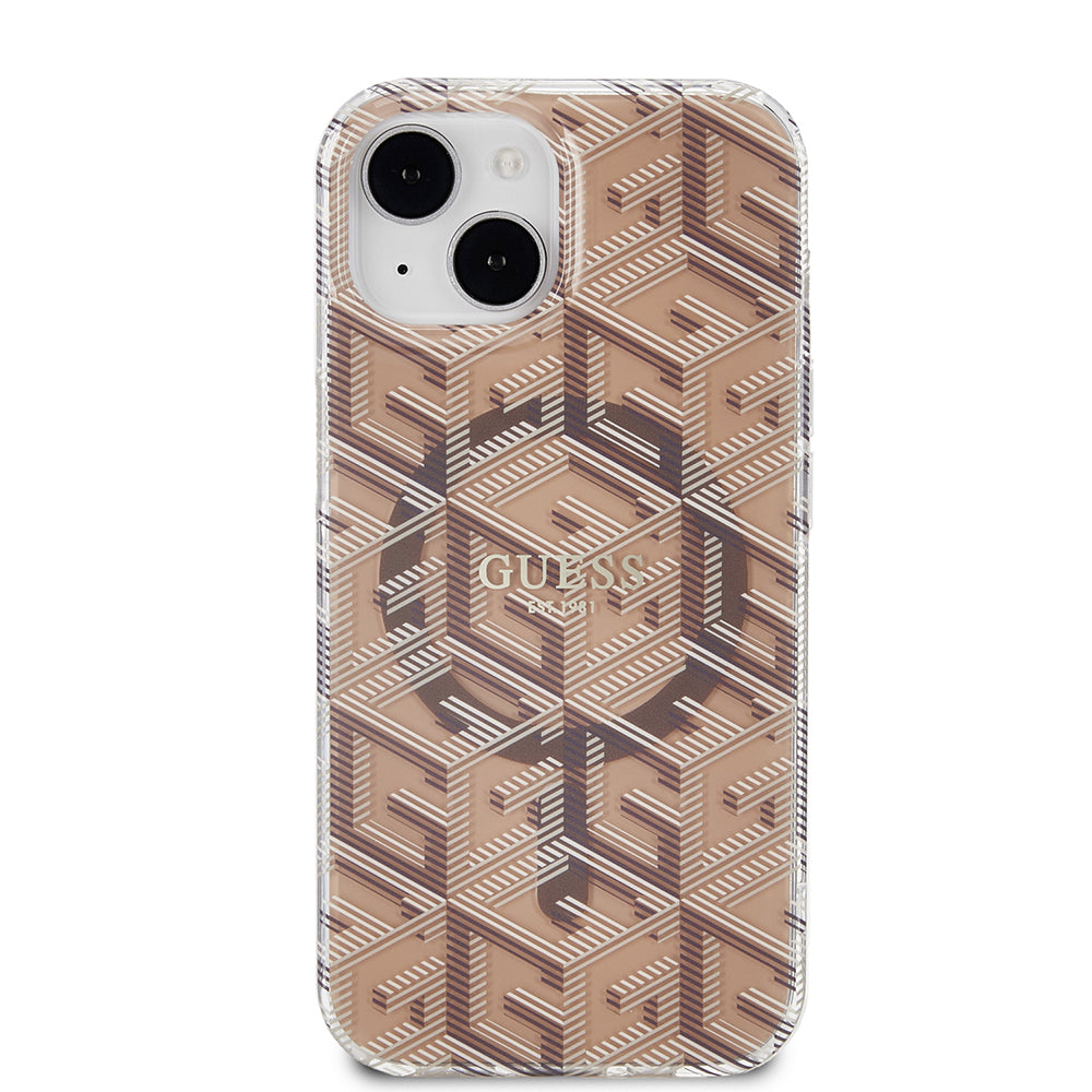 Custodia MagSafe per Apple iPhone 15, Guess, IML Gcube, Marrone