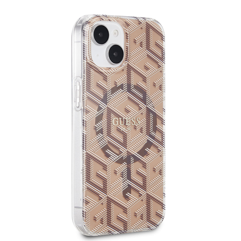 Custodia MagSafe per Apple iPhone 15, Guess, IML Gcube, Marrone