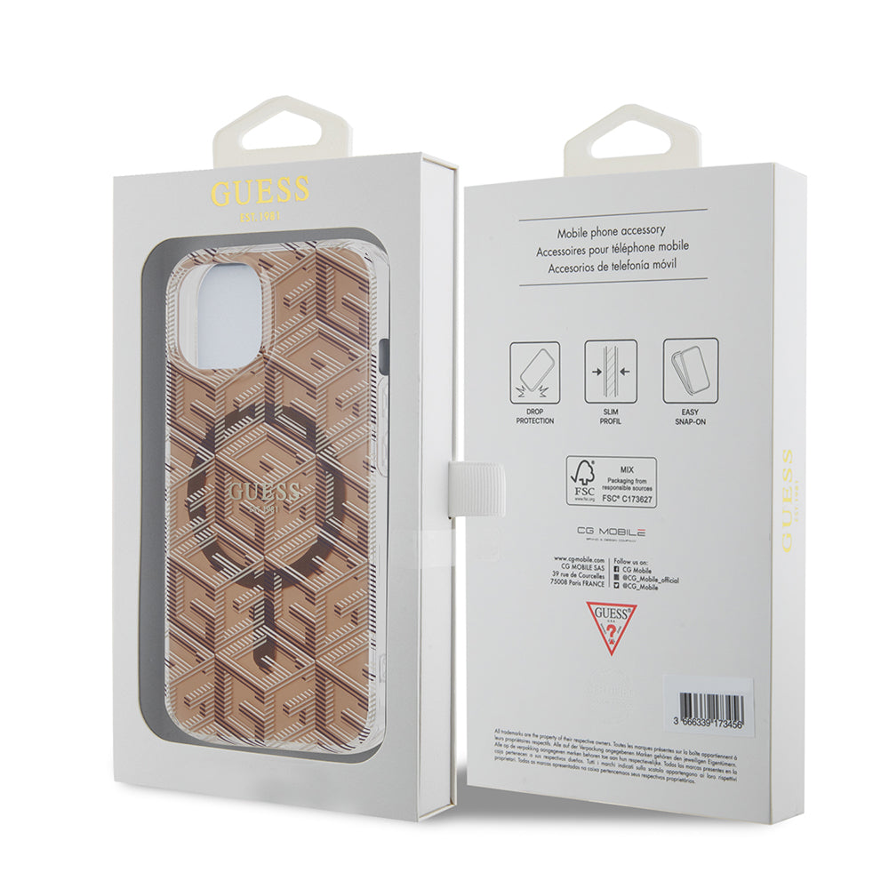 Custodia MagSafe per Apple iPhone 15, Guess, IML Gcube, Marrone