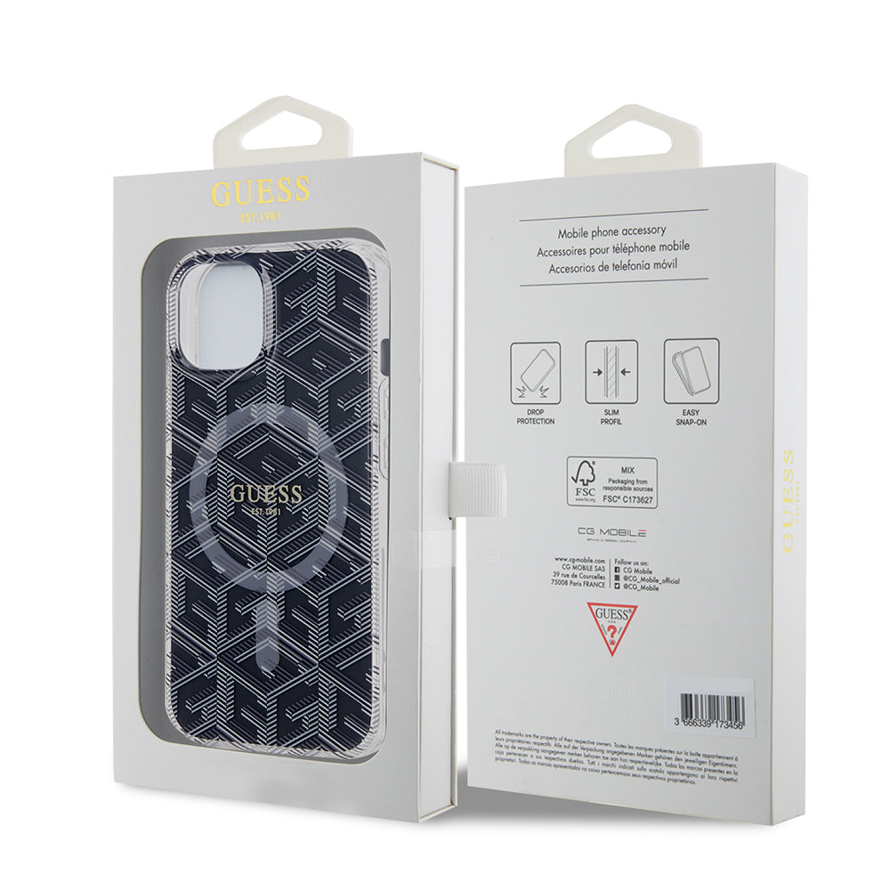 MagSafe Case for Apple iPhone 15, Guess, IML Gcube, Black