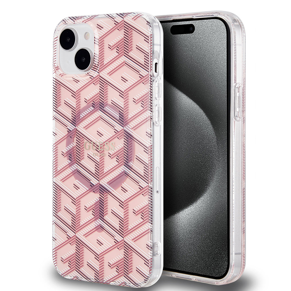 Custodia MagSafe per Apple iPhone 15, Guess, IML Gcube, Rosa