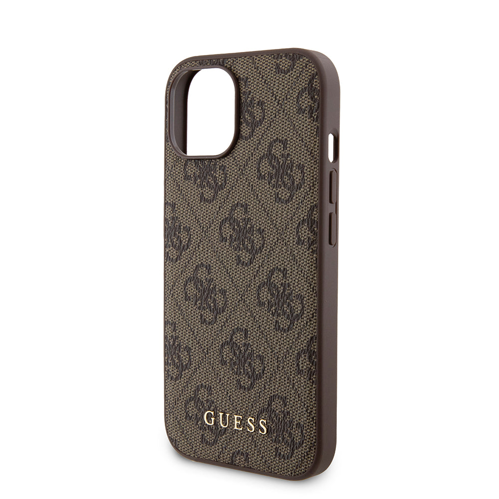 Custodia MagSafe per Apple iPhone 15, Guess, Powerbank 4G Metal Logo, Marrone