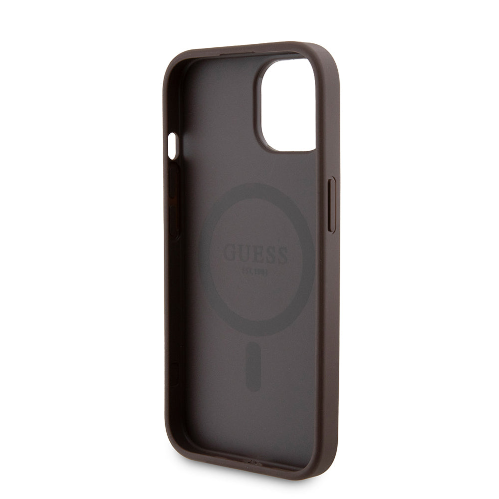 Custodia MagSafe per Apple iPhone 15, Guess, Powerbank 4G Metal Logo, Marrone