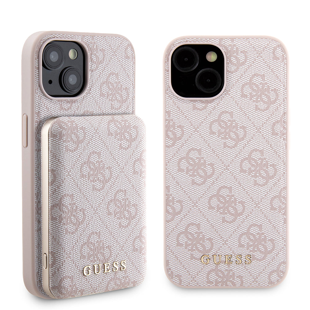 Custodia MagSafe per Apple iPhone 15, Guess, Powerbank 4G Metal Logo, Rosa