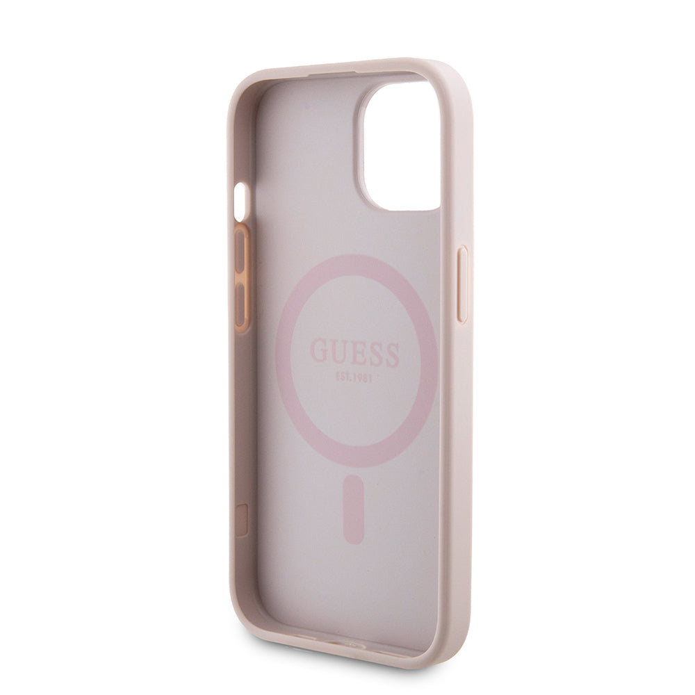 Custodia MagSafe per Apple iPhone 15, Guess, Powerbank 4G Metal Logo, Rosa