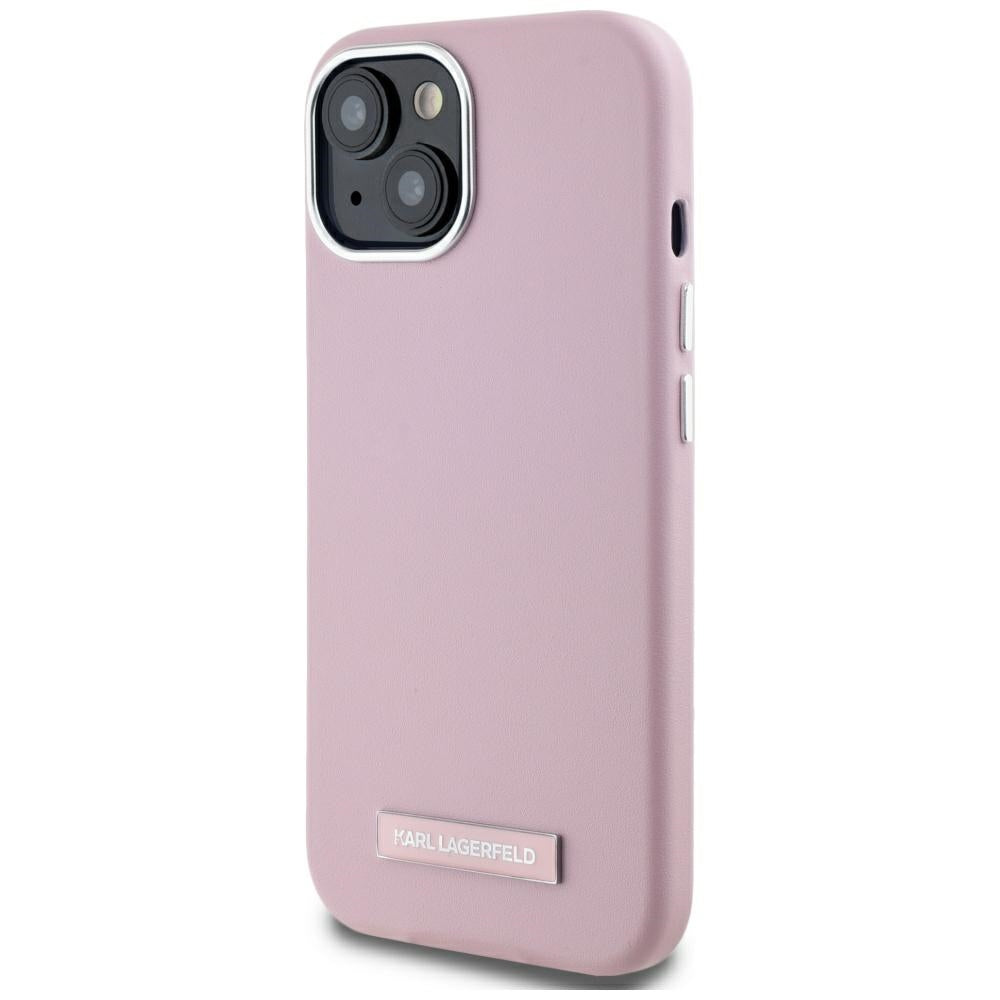 Custodia MagSafe per Apple iPhone 15, Karl Lagerfeld, FW Metal Plate, Rosa