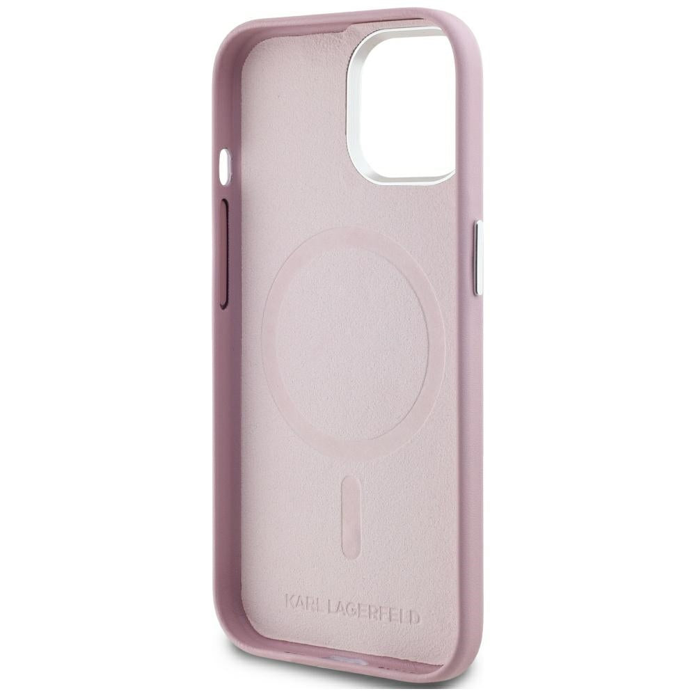 Custodia MagSafe per Apple iPhone 15, Karl Lagerfeld, FW Metal Plate, Rosa