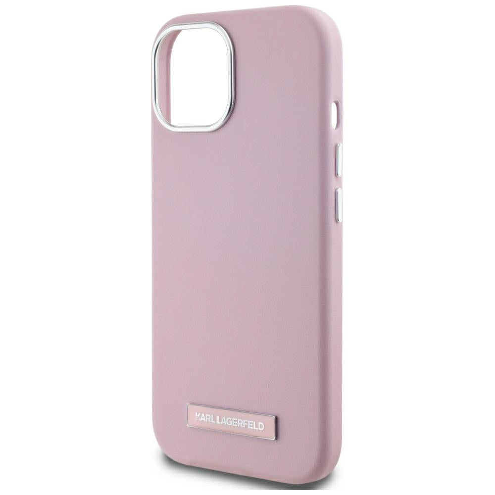 Custodia MagSafe per Apple iPhone 15, Karl Lagerfeld, FW Metal Plate, Rosa