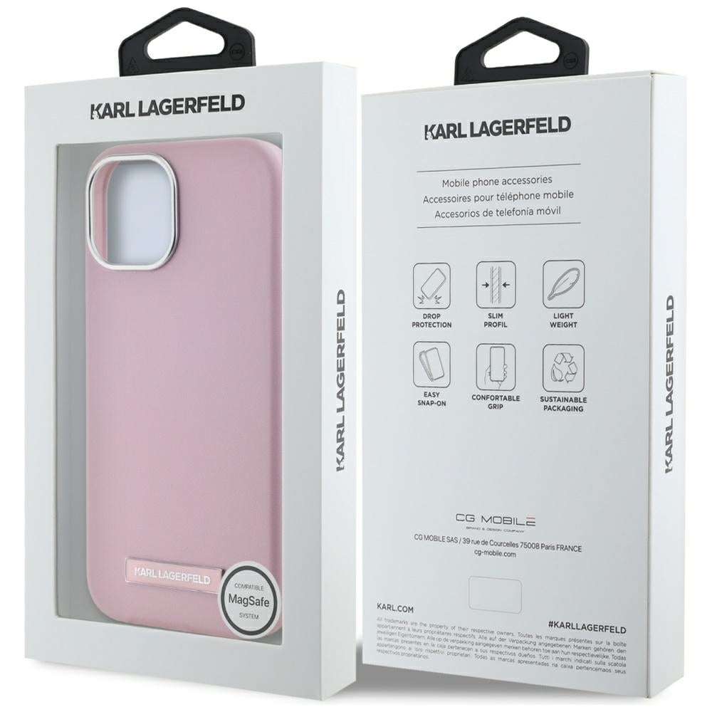 Custodia MagSafe per Apple iPhone 15, Karl Lagerfeld, FW Metal Plate, Rosa