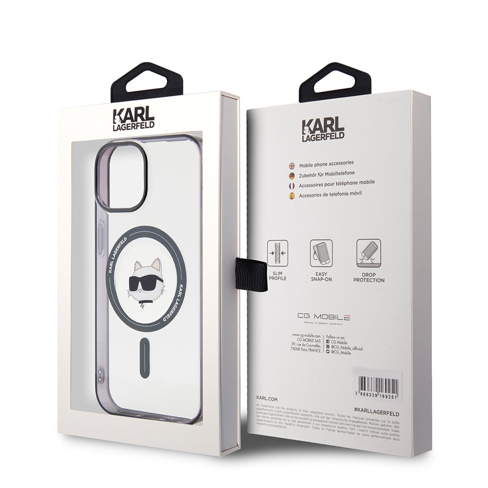 Custodia MagSafe per Apple iPhone 15, Karl Lagerfeld, IML Choupette's Head, Trasparente