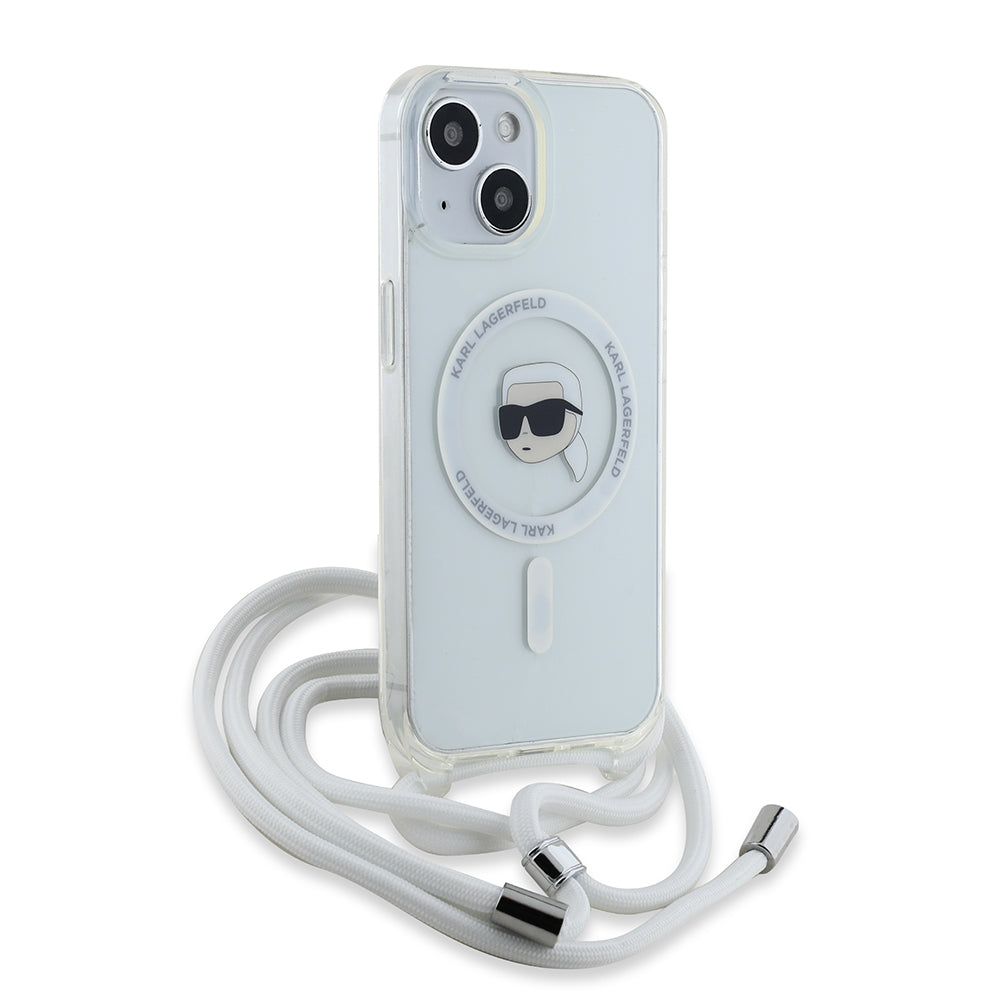 Custodia MagSafe per Apple iPhone 15, Karl Lagerfeld, IML Crossbody Karl's Head, Trasparente