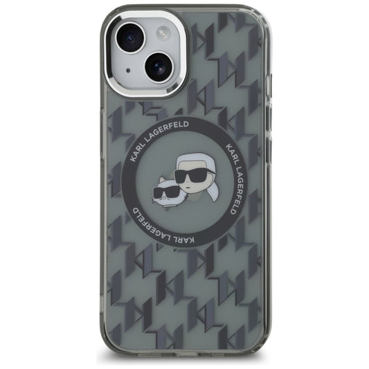 Custodia MagSafe per Apple iPhone 15, Karl Lagerfeld, IML Monogram Karl & Choupette's Heads, Nera