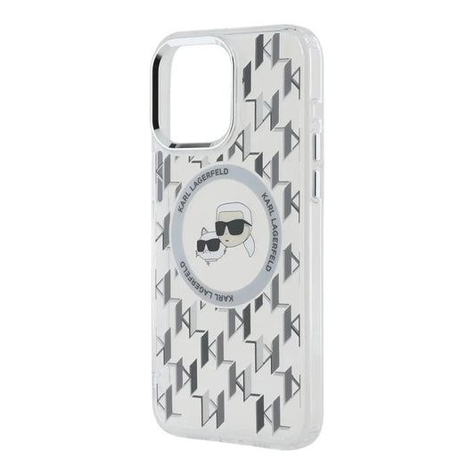 Custodia MagSafe per Apple iPhone 15, Karl Lagerfeld, IML Monogramma Karl & Choupette's Heads, Trasparente