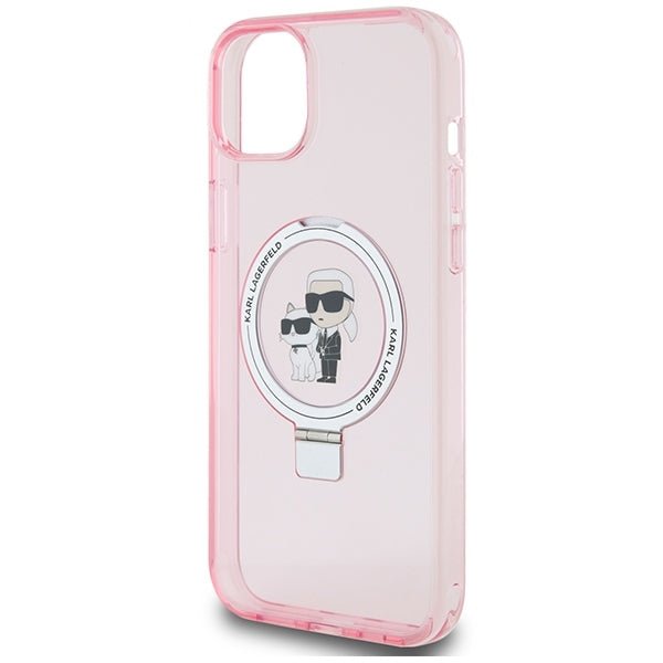 Custodia MagSafe per Apple iPhone 15, Karl Lagerfeld, Ring Stand Karl & Choupette, Rosa