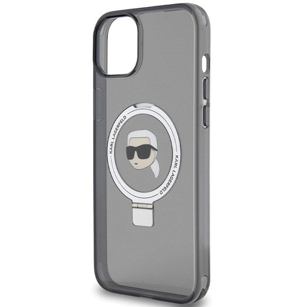 MagSafe Case for Apple iPhone 15, Karl Lagerfeld, Ring Stand Karl's Head, Black