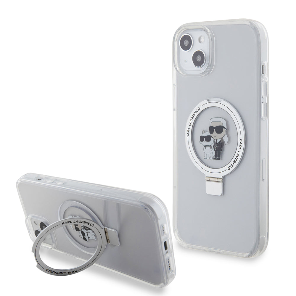 Custodia MagSafe per Apple iPhone 15 Plus, Karl Lagerfeld, Ringstand Karl and Choupette, Bianca