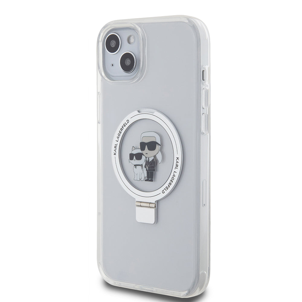 Custodia MagSafe per Apple iPhone 15 Plus, Karl Lagerfeld, Ringstand Karl and Choupette, Bianca
